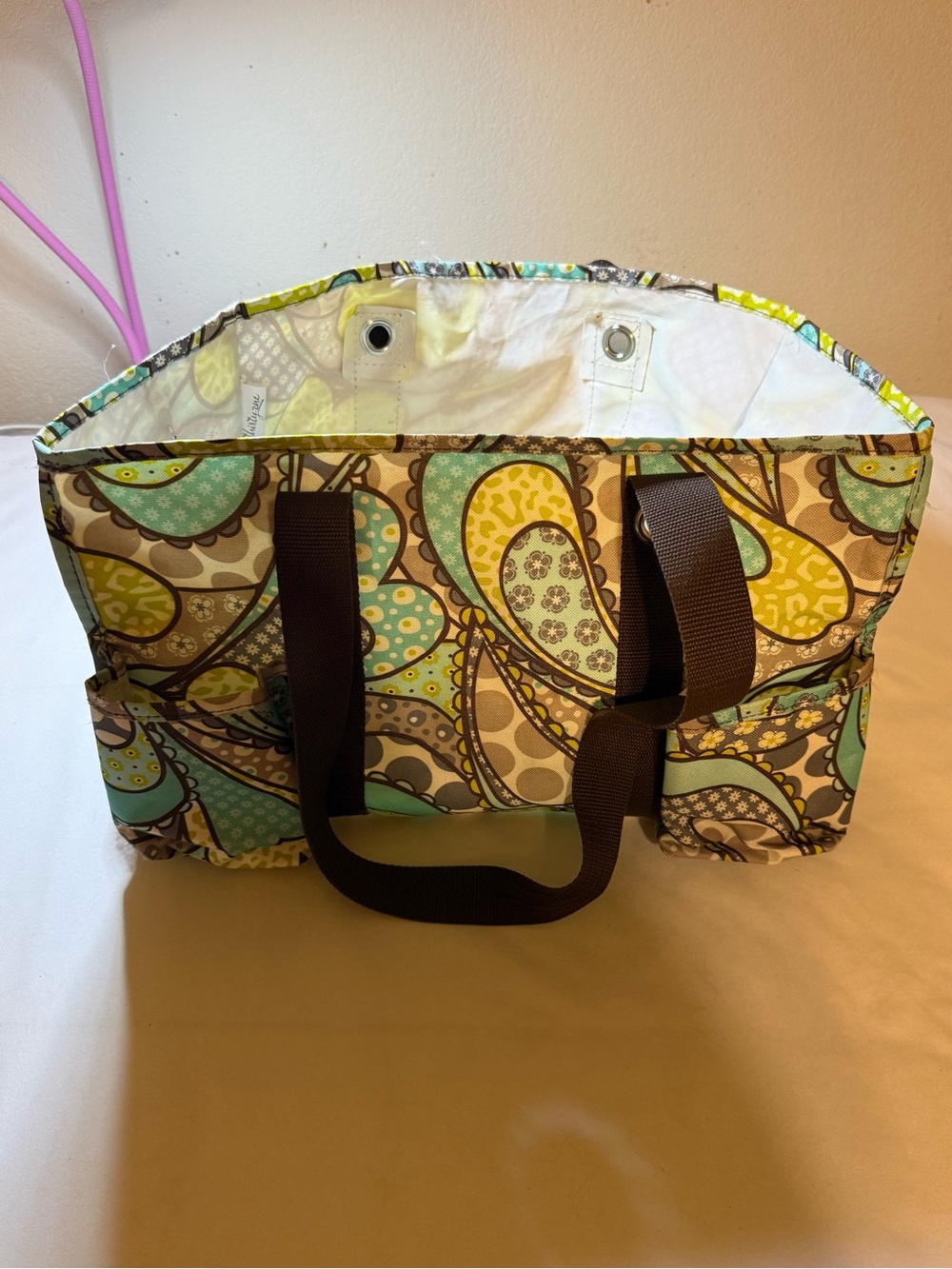 thirty-one Paisley Tote in Aqua, Yellow and Brown